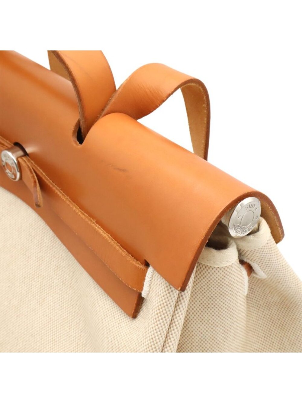 Hermes Herbag MM 2-Way Shoulder Bag Toile Ash Leather Natural Camel Silver - Picture 5 of 9